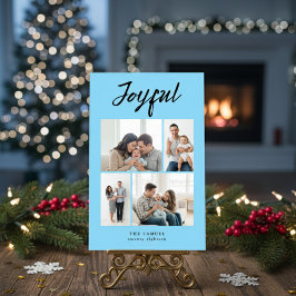 Rustic Merry Four Family Photo Collage Pest Feestdagenkaart