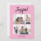 Rustic Merry Four Family Photo Collage Pink Feestdagenkaart (Voorkant)