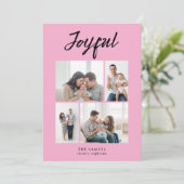 Rustic Merry Four Family Photo Collage Pink Feestdagenkaart (Staand voorkant)