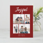 Rustic Merry Four Family Photo Collage Red Feestdagenkaart (Staand voorkant)