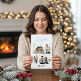 Rustic Merry Four Family Photo Collage White Feestdagenkaart