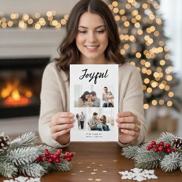 Rustic Merry Four Family Photo Collage White Feestdagenkaart