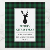 Rustic Merry kerst Deer Green Pset Wijn Etiket (Enkel label)