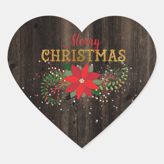 Rustic Merry kerst English Wood Heart Hart Sticker (Voorkant)
