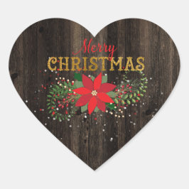 Rustic Merry kerst English Wood Heart Hart Sticker