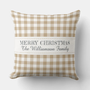 Rustic Merry kerst Gingham Monogram Naam Kussen
