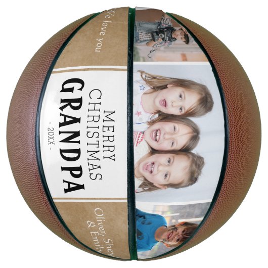 Rustic Merry kerst Grandpa 3 Foto collage Basketbal (Verticaal)