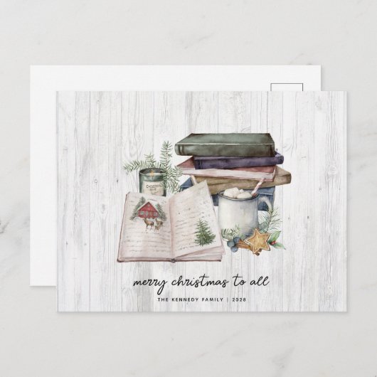 Rustic Merry kerst Greenery Simple Feestdagenkaart (Voorkant / Achterkant)