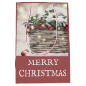 Rustic Merry kerst Holly Berry Basket Medium Cadeauzakje (Voorkant)