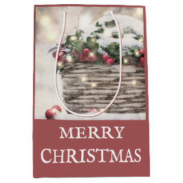 Rustic Merry kerst Holly Berry Basket Medium Cadeauzakje