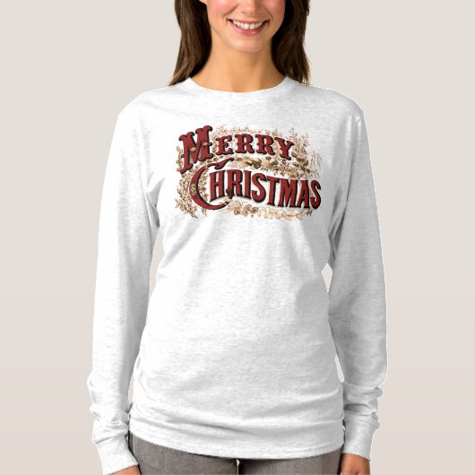 Rustic Merry kerst Longsleeve T-Shirt (Voorkant)