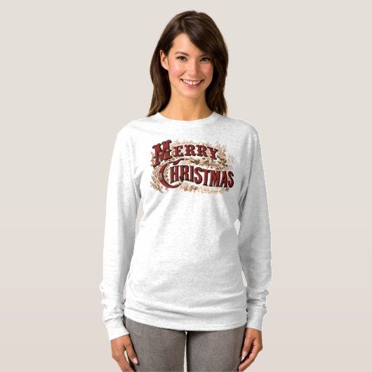 Rustic Merry kerst Longsleeve T-Shirt (Voorkant volledig)