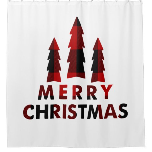 Rustic Merry kerstbomen Red Buffalo Pset Douchegordijn (Voorkant)