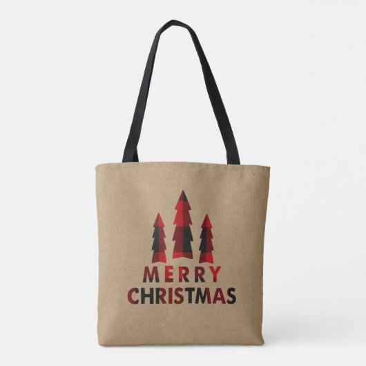 Rustic Merry kerstbomen Red Buffalo Pset Tote Bag (Achterkant)