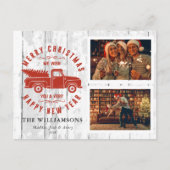 Rustic Merry kerstboom Red Truck Foto Feestdagenkaart (Voorkant)