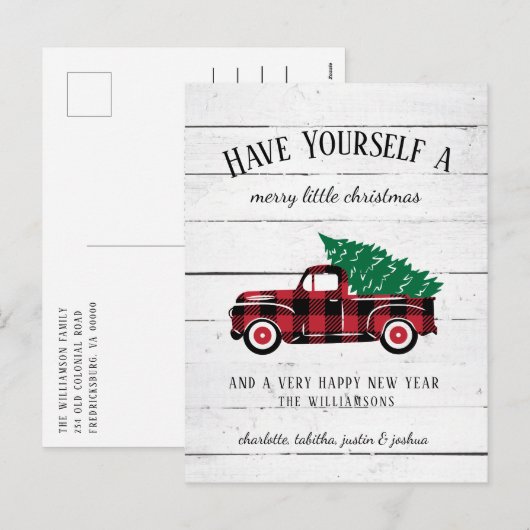 Rustic Merry kerstboom Red Truck Kaart (Voorkant / Achterkant)