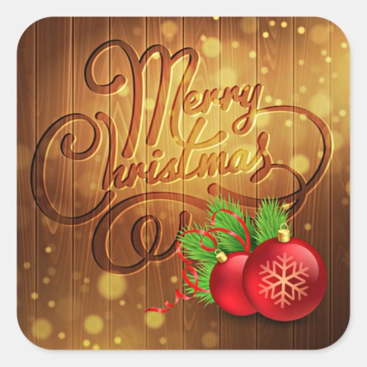 Rustic Merry-kerstboomplank Vierkante Sticker (Voorkant)
