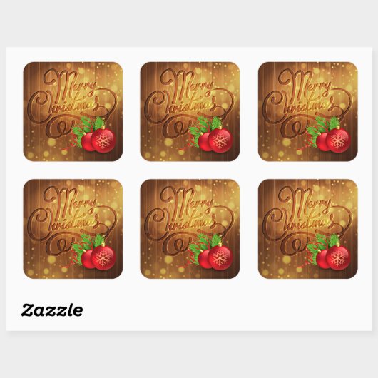 Rustic Merry-kerstboomplank Vierkante Sticker (Vel)