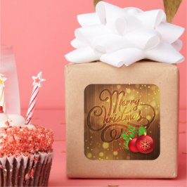 Rustic Merry-kerstboomplank Vierkante Sticker