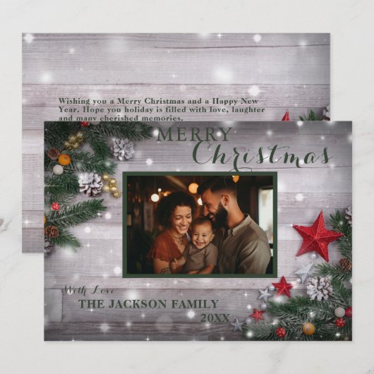 Rustic Merry-kerstfotokaart Kaart (Voorkant / Achterkant)