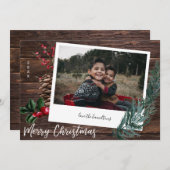 Rustic Merry Kerstmis - Hout & Instant Photo Invi Kaart (Voorkant / Achterkant)