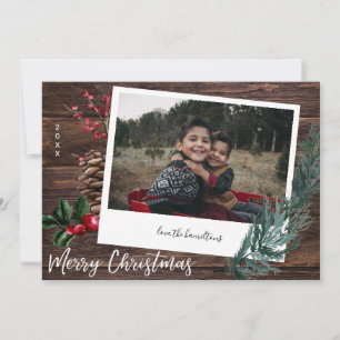 Rustic Merry Kerstmis - Hout & Instant Photo Invi Kaart
