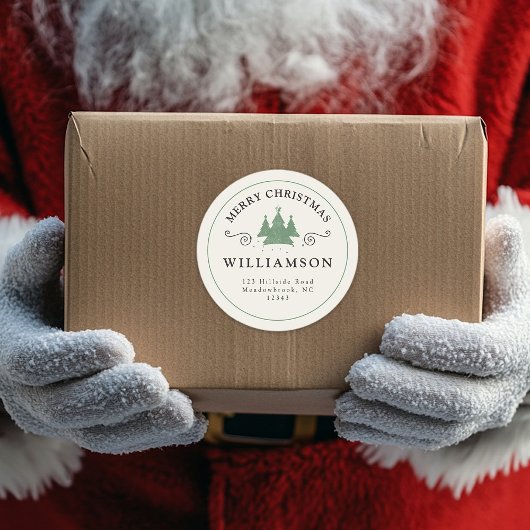 Rustic Merry Kerstmis Modern Return Address Ronde Sticker