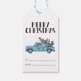 Rustic Merry Kerstmis  Truck Monogramed Cadeaulabel