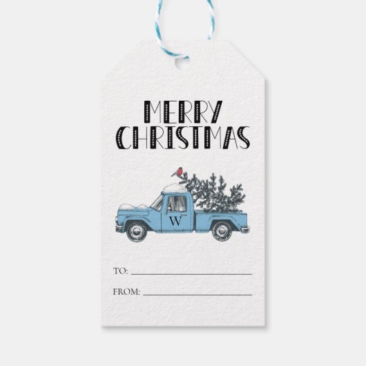Rustic Merry Kerstmis  Truck Monogramed Cadeaulabel (Achterkant)