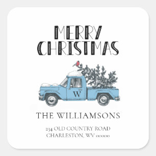 Rustic Merry Kerstmis Truck Monogramed Vierkante Sticker