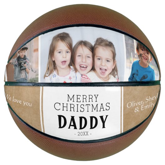 Rustic Merry kerstpapa 3 Foto Collage Basketbal (Voorkant)