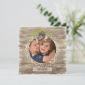 Rustic Merry Kerstpine Branch & Wood 2 Foto Feestdagenkaart (Staand voorkant)