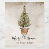 Rustic Merry-kerstwijnlabels Wijn Etiket (Enkel label)