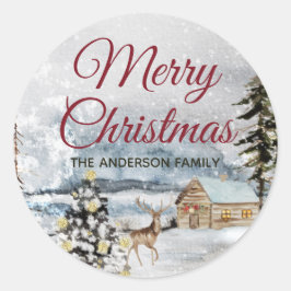 Rustic Merry Kerstwoud Deer Ronde Sticker