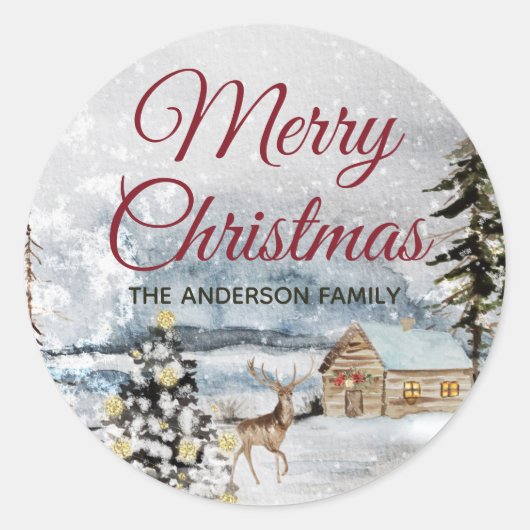 Rustic Merry Kerstwoud Deer Ronde Sticker (Voorkant)