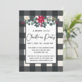 Rustic Merry Little Christmas Party Floral Plaid Kaart (Staand voorkant)