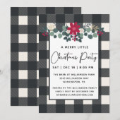 Rustic Merry Little Christmas Party Floral Plaid Kaart (Voorkant / Achterkant)