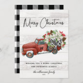 Rustic Merry Red  Truck Feestdagenkaart (Voorkant / Achterkant)