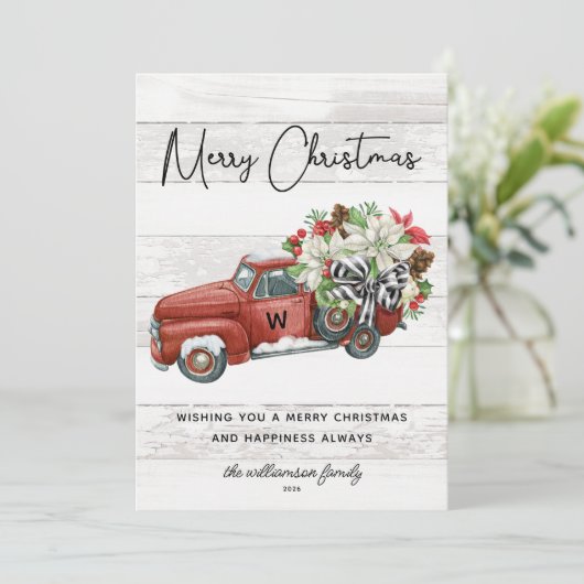 Rustic Merry Red Truck Feestdagenkaart (Staand voorkant)