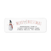 Rustic Merry Waterverf Snowman Familie Etiket (Voorkant)