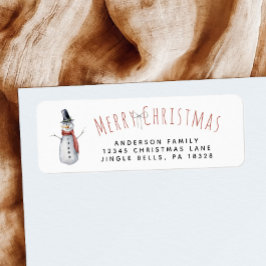 Rustic Merry Waterverf Snowman Familie  Etiket