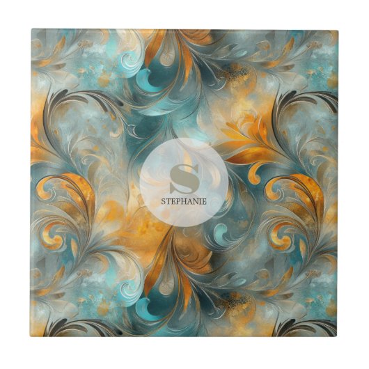 Rustic Metallic Paisley Abstract --geïnspireerd Tegeltje (Voorkant)