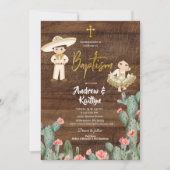 Rustic Mexican Gold Charro Boy Girl Twin Bautizo Kaart (Voorkant)