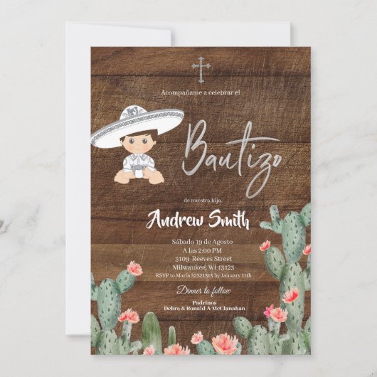Rustic Mexican Silver Charro Boy Bautizo Kaart (Voorkant)