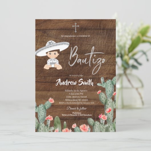 Rustic Mexican Silver Charro Boy Bautizo Kaart (Staand voorkant)