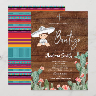Rustic Mexican Silver Charro Boy Bautizo Kaart