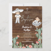 Rustic Mexican Silver Charro Boy Girl Twin Baptism Kaart (Voorkant)