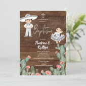 Rustic Mexican Silver Charro Boy Girl Twin Baptism Kaart (Staand voorkant)