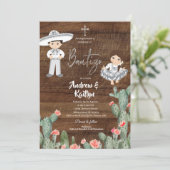 Rustic Mexican Silver Charro Boy Girl Twin Bautizo Kaart (Staand voorkant)