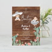 Rustic Mexican Silver Charro Boy Girl Twin Bautizo Kaart (Staand voorkant)